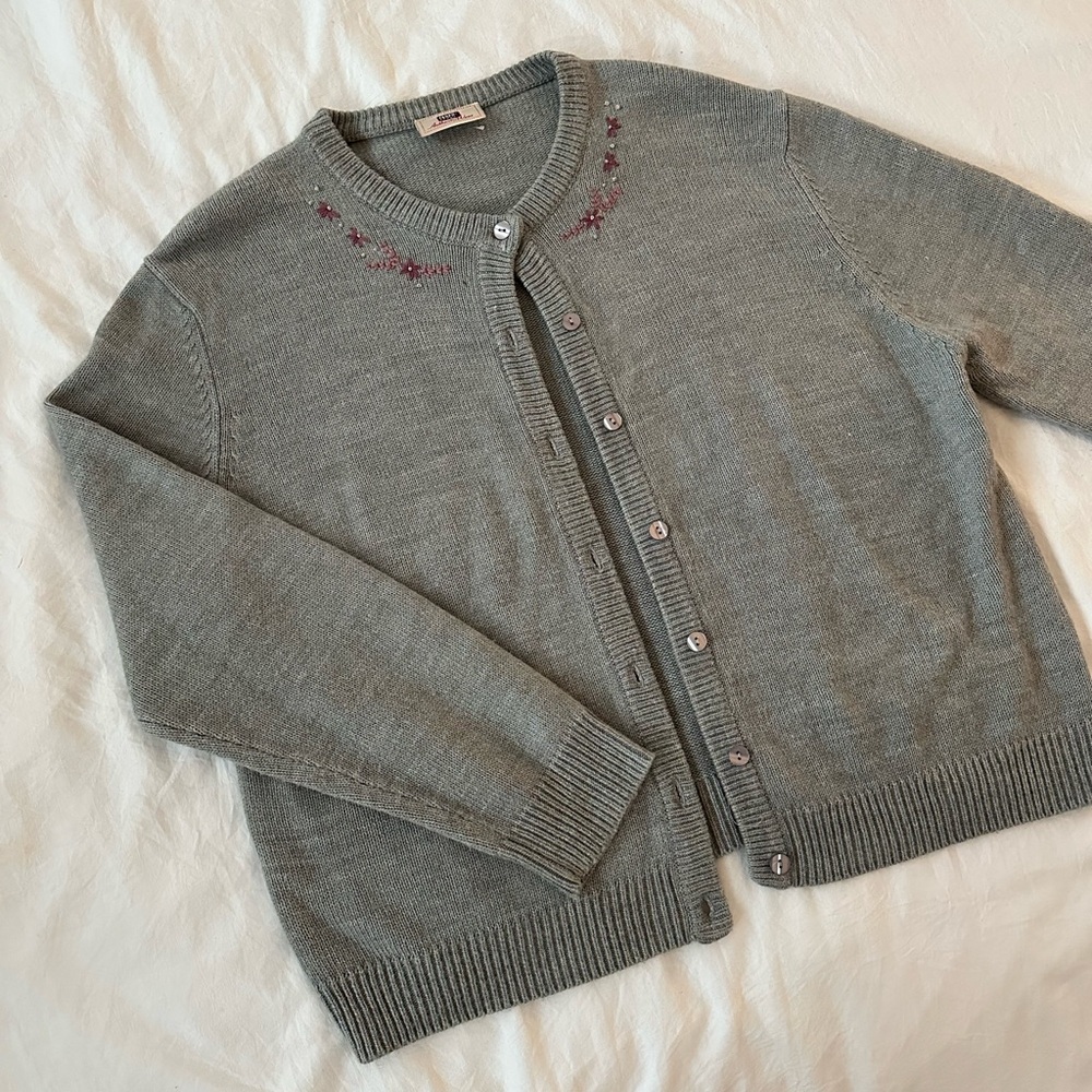 Vintage Embroidered Crewneck Cardigan Sweater